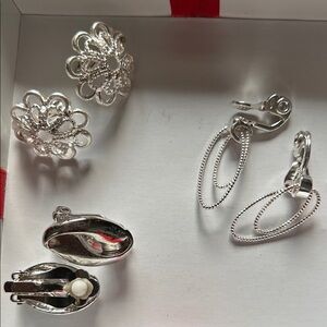 Elegant Silver Clip-On Earrings Set